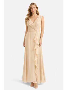 Size 10 Champagne Chiffon Maxi Dress Corset Back Formal Gown